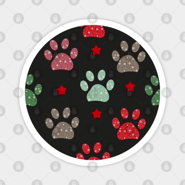 Paw print and snowflakes Merry Christmas white pattern Magnet by GULSENGUNEL